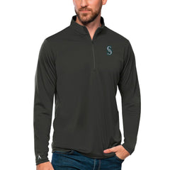 Charcoal Seattle Mariners Antigua Tribute Quarter-Zip Pullover Top