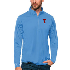 Powder Blue Texas Rangers Antigua Tribute Quarter-Zip Pullover Top