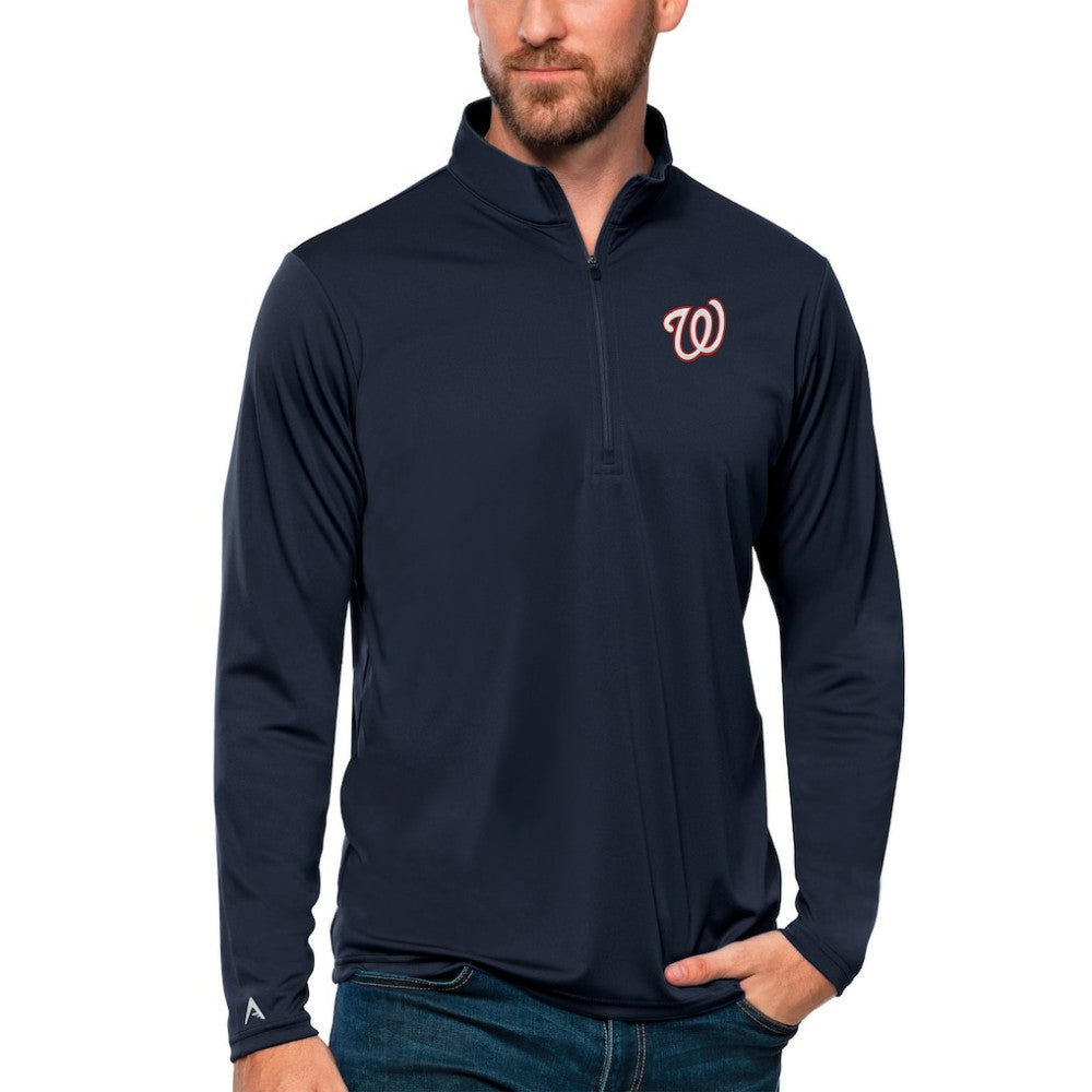Navy Washington Nationals Antigua Tribute Quarter-Zip Pullover Top