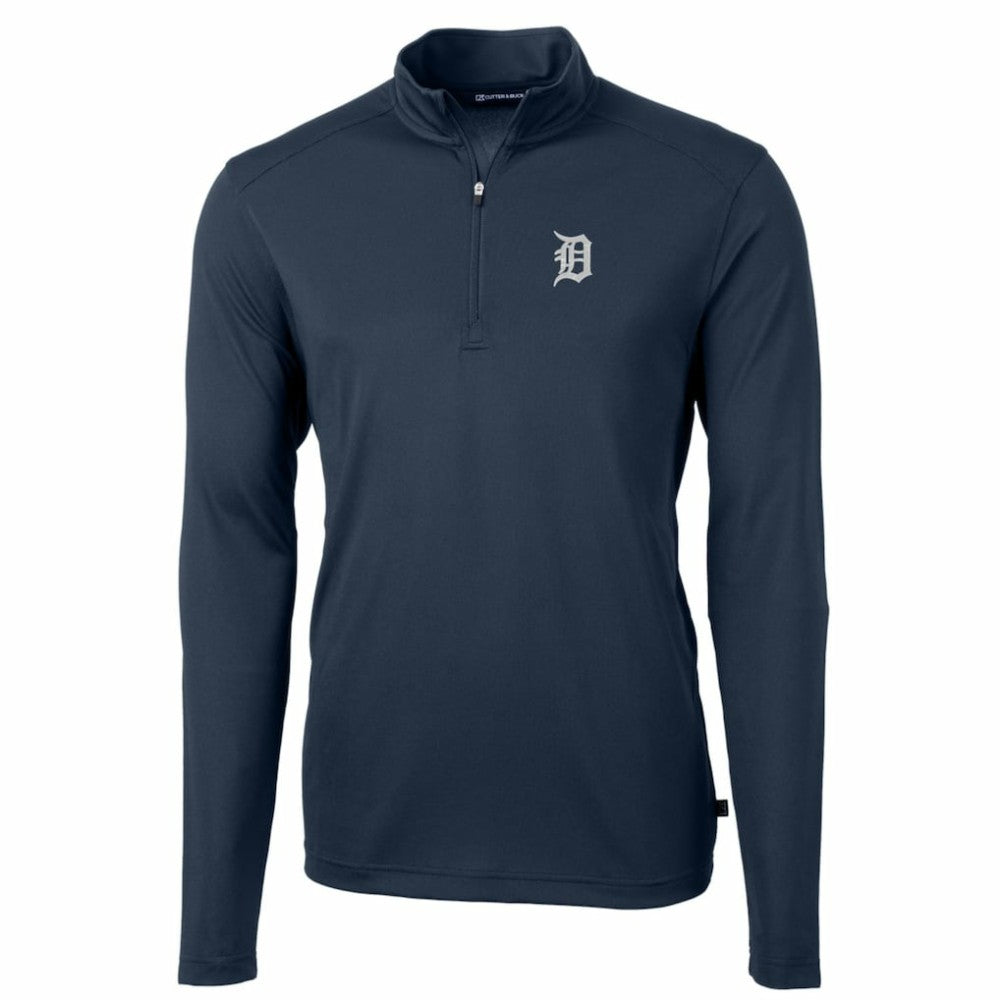Navy Detroit Tigers Cutter & Buck Big & Tall Virtue Eco Pique Quarter-Zip Pullover Jacket