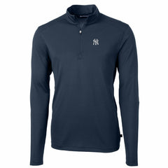 Navy New York Yankees Cutter & Buck Big & Tall Virtue Eco Pique Quarter-Zip Pullover Jacket