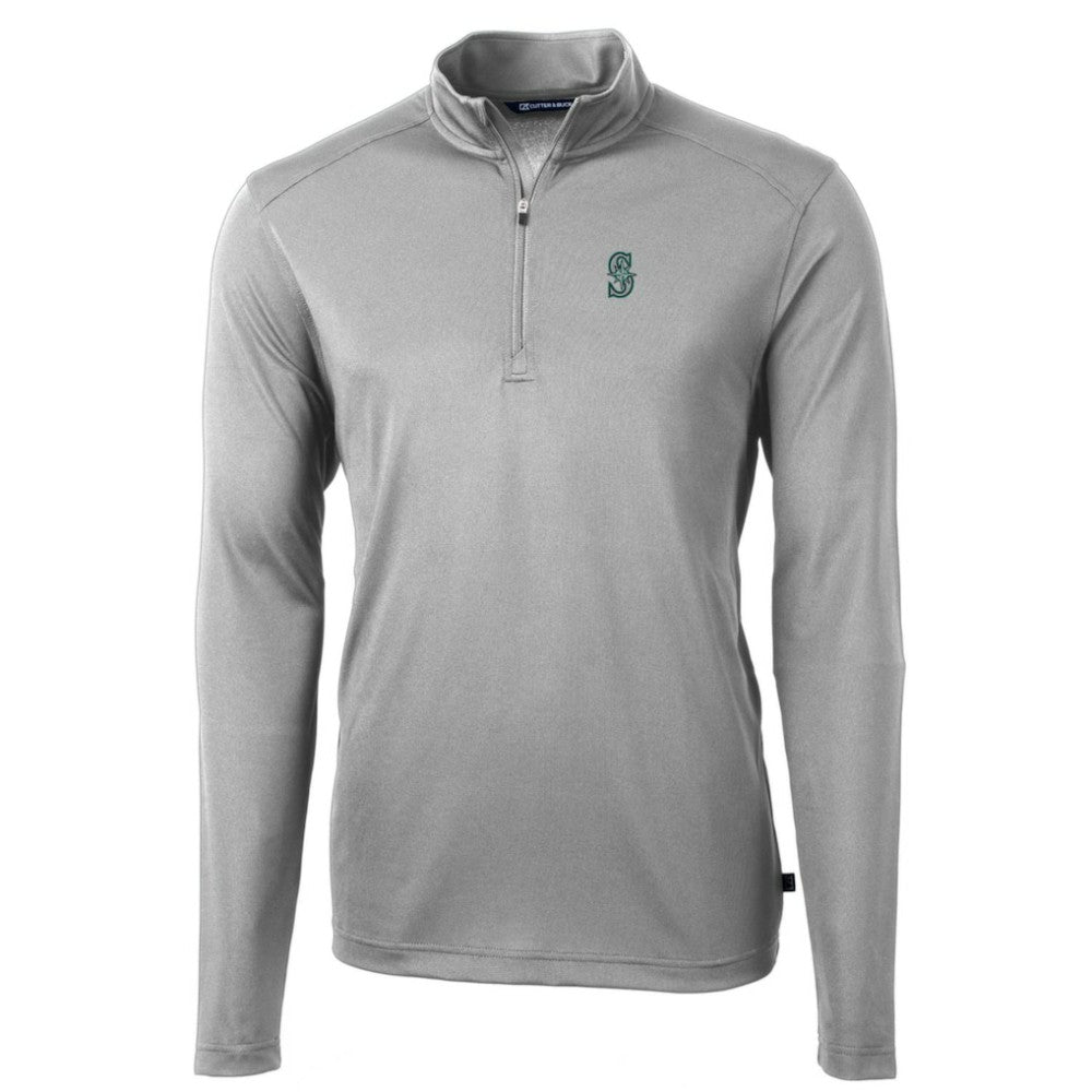 Gray Seattle Mariners Cutter & Buck Big & Tall Virtue Eco Pique Quarter-Zip Pullover Jacket