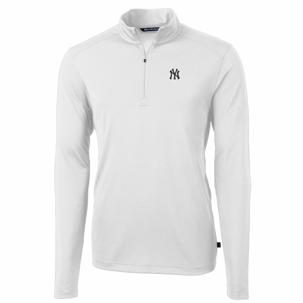 White New York Yankees Cutter & Buck Big & Tall Virtue Eco Pique Quarter-Zip Pullover Jacket