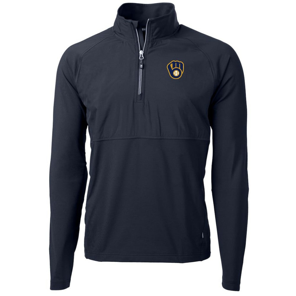 Navy Milwaukee Brewers Cutter & Buck Adapt Eco Knit Hybrid Recycled Quarter-Zip Pullover Jacket