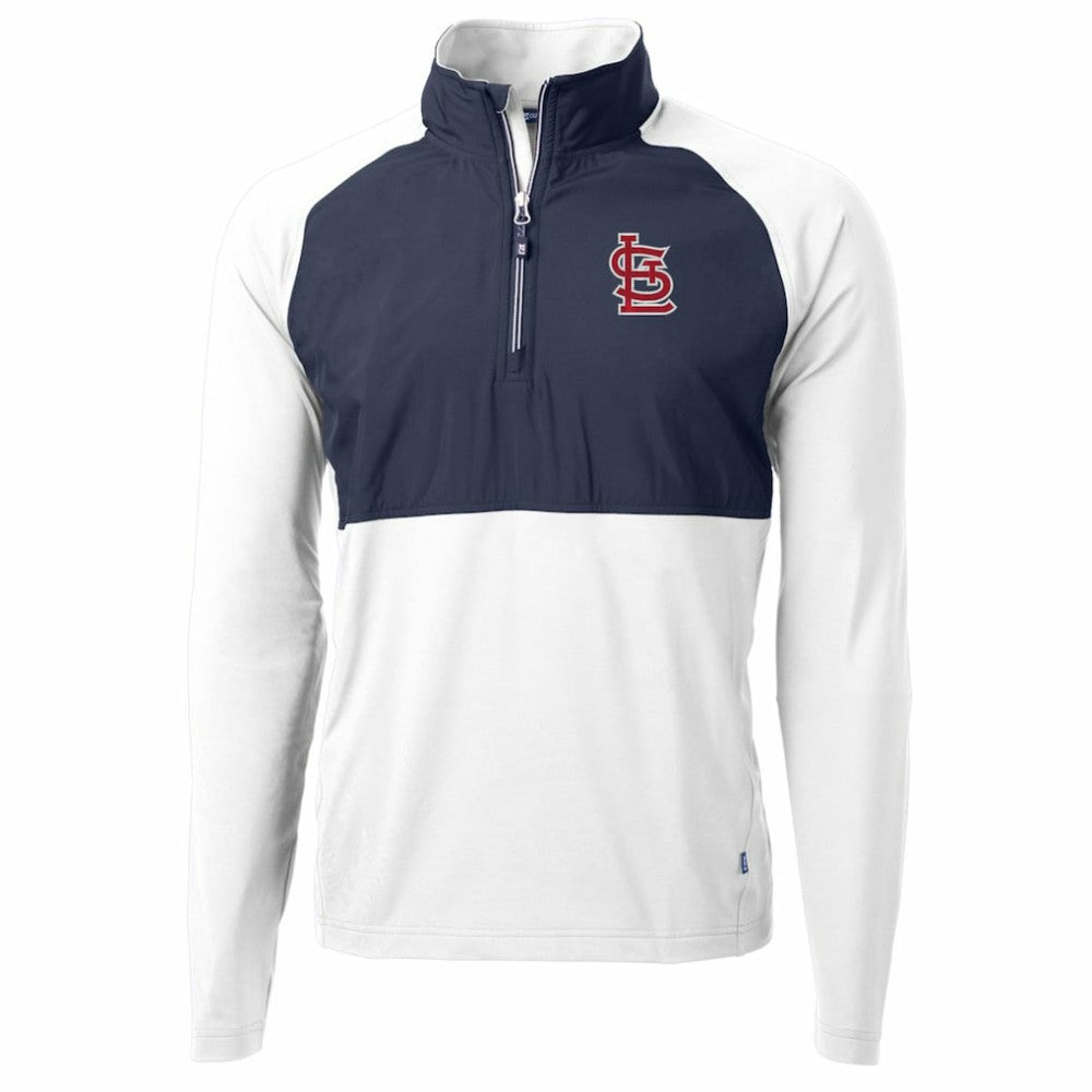 White/Navy St. Louis Cardinals Cutter & Buck Adapt Eco Knit Hybrid Recycled Quarter-Zip Pullover Jacket