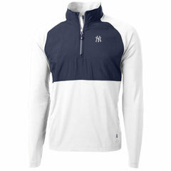 White/Navy New York Yankees Cutter & Buck Adapt Eco Knit Hybrid Recycled Quarter-Zip Pullover Jacket