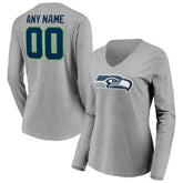 Women's Team Authentic Custom Long Sleeve V-Neck T-Shirt - Seattle Seahawks T-shirts