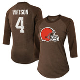 Deshaun Watson Majestic Threads Women's Name & Number Raglan 3/4 Sleeve T-Shirt - Cleveland Browns T-shirts