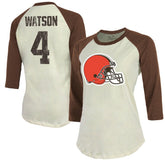 Deshaun Watson Majestic Threads Women's Player Name & Number Tri-Blend Three-Quarter Sleeve T-Shirt - Cleveland Browns T-shirts
