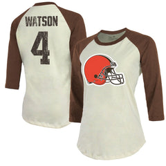 Deshaun Watson Majestic Threads Women's Player Name & Number Tri-Blend Three-Quarter Sleeve T-Shirt - Cleveland Browns T-shirts