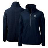 Navy New York Yankees Cutter & Buck Women's Cascade Eco Sherpa Fleece Quarter-Zip Pullover Jacket