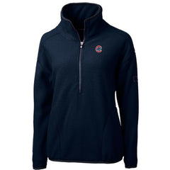 Navy Chicago Cubs Cutter & Buck Women's Cascade Eco Sherpa Fleece Quarter-Zip Pullover Jacket