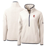 White/Navy Cleveland Guardians Cutter & Buck Women's Cascade Eco Sherpa Fleece Quarter-Zip Pullover Jacket
