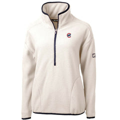 White/Navy Chicago Cubs Cutter & Buck Women's Cascade Eco Sherpa Fleece Quarter-Zip Pullover Jacket
