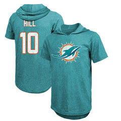 Tyreek Hill Majestic Threads Player Name & Number Short Sleeve Hoodie T-Shirt - Miami Dolphins Hoodies