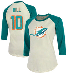 Tyreek Hill Majestic Threads Vintage Player Name & Number Raglan 3/4-Sleeve T-Shirt - Miami Dolphins T-shirts