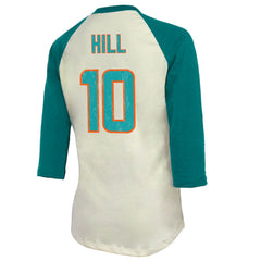 Tyreek Hill Majestic Threads Vintage Player Name & Number Raglan 3/4-Sleeve T-Shirt - Miami Dolphins T-shirts