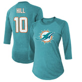 Tyreek Hill Majestic Threads Women's Name & Number Raglan 3/4 Sleeve T-Shirt - Miami Dolphins T-shirts