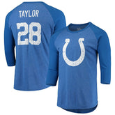 Jonathan Taylor Majestic Threads Name & Number Team Colorway Tri-Blend 3/4 Raglan Sleeve Player T-Shirt - Indianapolis Colts T-shirts