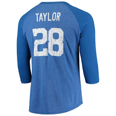 Jonathan Taylor Majestic Threads Name & Number Team Colorway Tri-Blend 3/4 Raglan Sleeve Player T-Shirt - Indianapolis Colts T-shirts