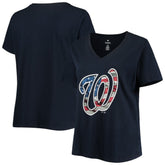 Navy Washington Nationals Women's Plus Size Banner V-Neck T-Shirt