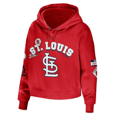 Red St. Louis Cardinals WEAR by Erin Andrews Women's Modest Patches Cropped Pullover Hoodie