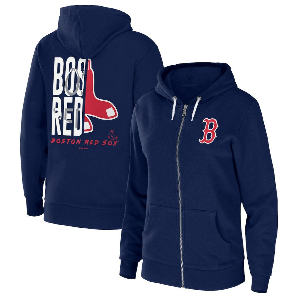 Navy Boston Red Sox WEAR by Erin Andrews Women's Sponge Fleece Full-Zip Hoodie
