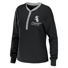 Black Chicago White Sox WEAR by Erin Andrews Women's Waffle Henley Long Sleeve T-Shirt