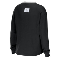 Black Chicago White Sox WEAR by Erin Andrews Women's Waffle Henley Long Sleeve T-Shirt