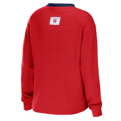 Red Washington Nationals WEAR by Erin Andrews Women's Waffle Henley Long Sleeve T-Shirt