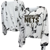 Brooklyn Nets Majestic Threads Women's Aquarius Tie-Dye Cropped V-Neck Long Sleeve T-Shirt