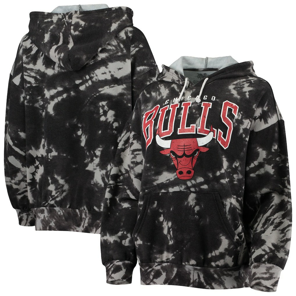 Chicago Bulls Majestic Threads Women's Burble Tie-Dye Tri-Blend Pullover Hoodie
