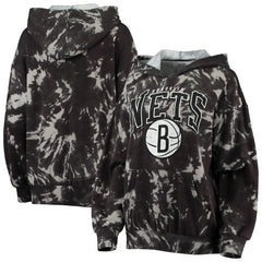 Brooklyn Nets Majestic Threads Women's Burble Tie-Dye Tri-Blend Pullover Hoodie
