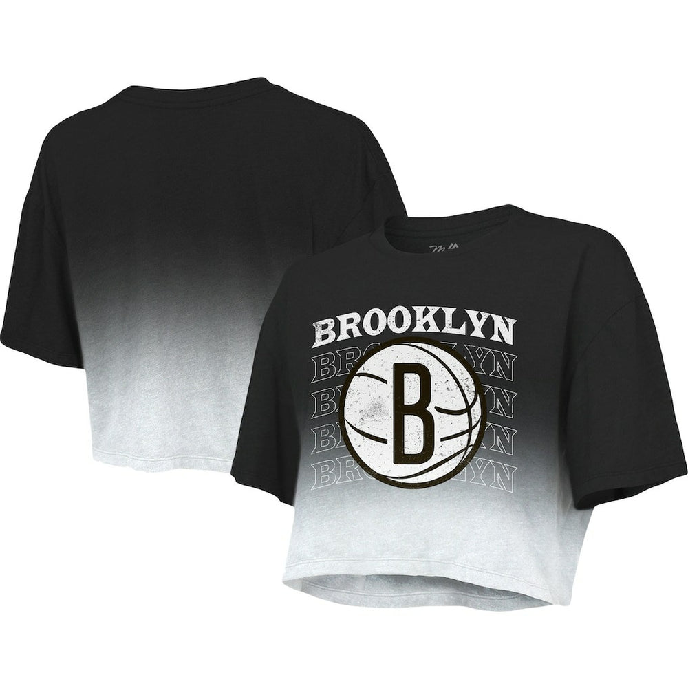 Brooklyn Nets Majestic Threads Women's Repeat Dip-Dye Cropped T-Shirt