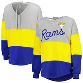 Touch Women's Outfield Deep V-Back Waist Length Pullover Sweatshirt - Los Angeles Rams Pullover