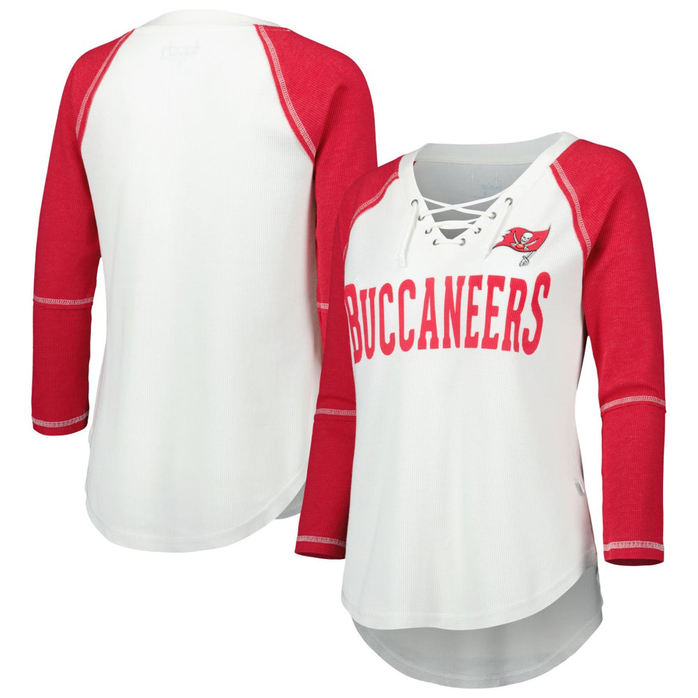 Touch Women's Rebel Raglan Tri-Blend 3/4-Sleeve Lace-Up V-Neck T-Shirt - Tampa Bay Buccaneers T-shirts