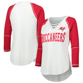 Touch Women's Rebel Raglan Tri-Blend 3/4-Sleeve Lace-Up V-Neck T-Shirt - Tampa Bay Buccaneers T-shirts