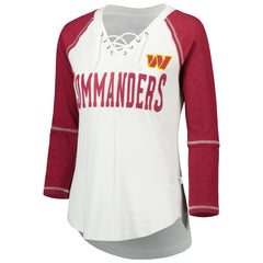 Touch Women's Rebel Raglan Tri-Blend 3/4-Sleeve Lace-Up V-Neck T-Shirt - Washington Commanders T-shirts