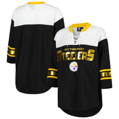 G-III 4Her by Carl Banks Women's Double Team 3/4-Sleeve Lace-Up T-Shirt - Pittsburgh Steelers T-shirts