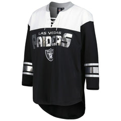 G-III 4Her by Carl Banks Women's Double Team 3/4-Sleeve Lace-Up T-Shirt - Las Vegas Raiders T-shirts