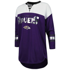 G-III 4Her by Carl Banks Women's Double Team 3/4-Sleeve Lace-Up T-Shirt - Baltimore Ravens T-shirts