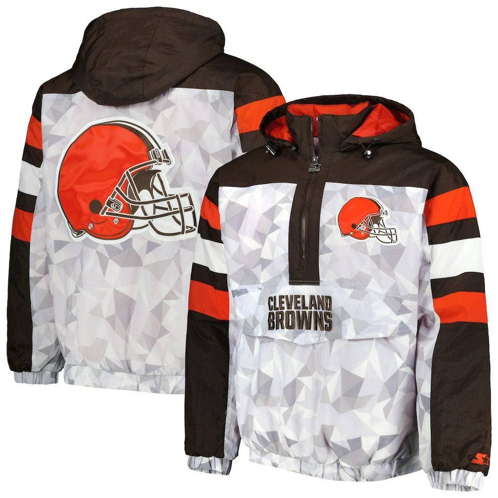 Starter Thursday Night Gridiron Raglan Half-Zip Hooded Jacket - Cleveland Browns Jackets