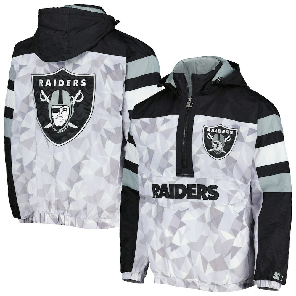 Starter Thursday Night Gridiron Raglan Half-Zip Hooded Jacket - Las Vegas Raiders Jackets