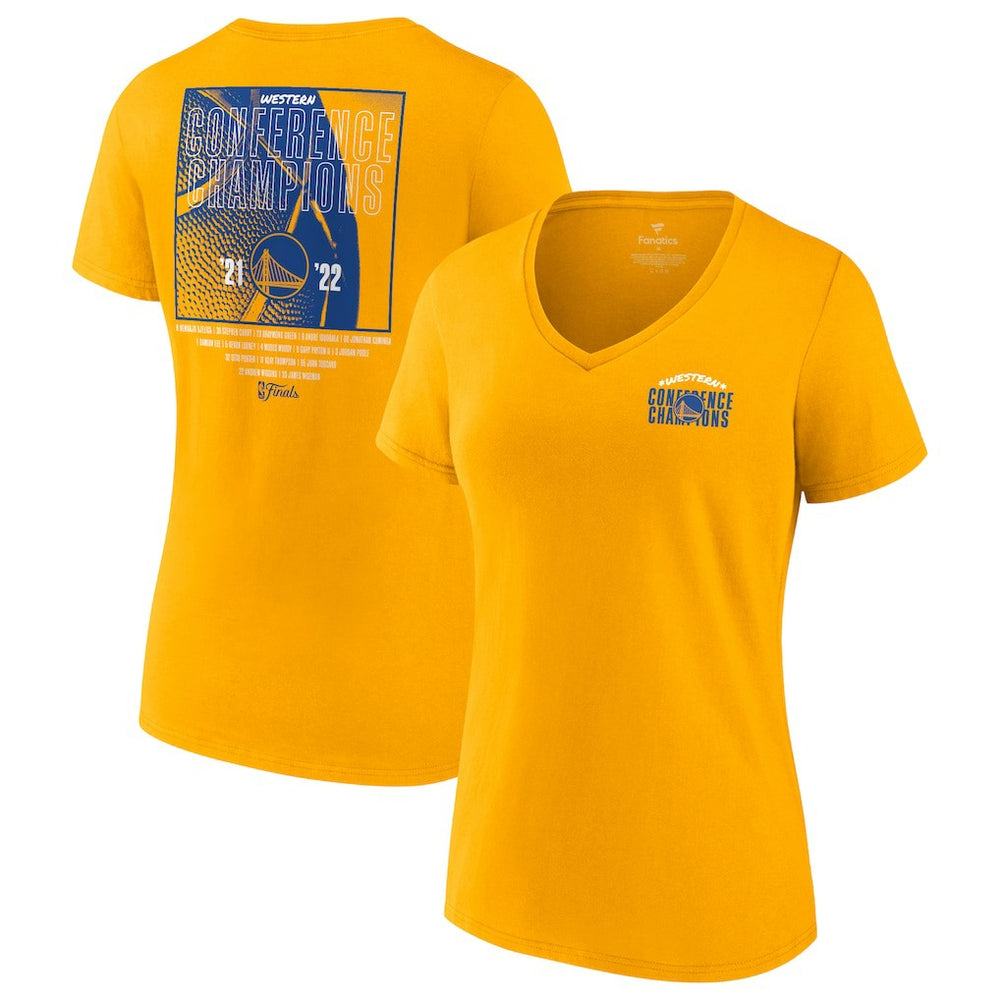 Fanatics Golden State Warriors Women's 2022 Western Conference Champions Balanced Attack Roster V-Neck T-Shirt sale
