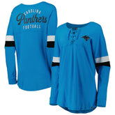 Women's Athletic Varsity Lace-Up Lightweight Long Sleeve T-Shirt - Carolina Panthers T-shirts