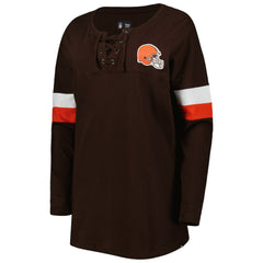 Women's Athletic Varsity Lace-Up Lightweight Long Sleeve T-Shirt - Cleveland Browns T-shirts