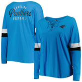 Women's Plus Size Athletic Varsity Lace-Up V-Neck Long Sleeve T-Shirt - Carolina Panthers T-shirts