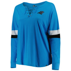 Women's Plus Size Athletic Varsity Lace-Up V-Neck Long Sleeve T-Shirt - Carolina Panthers T-shirts