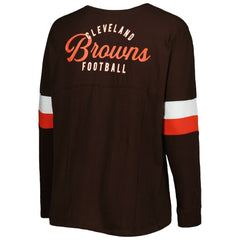 Women's Plus Size Athletic Varsity Lace-Up V-Neck Long Sleeve T-Shirt - Cleveland Browns T-shirts