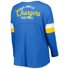 Women's Plus Size Athletic Varsity Lace-Up V-Neck Long Sleeve T-Shirt - Los Angeles Chargers T-shirts